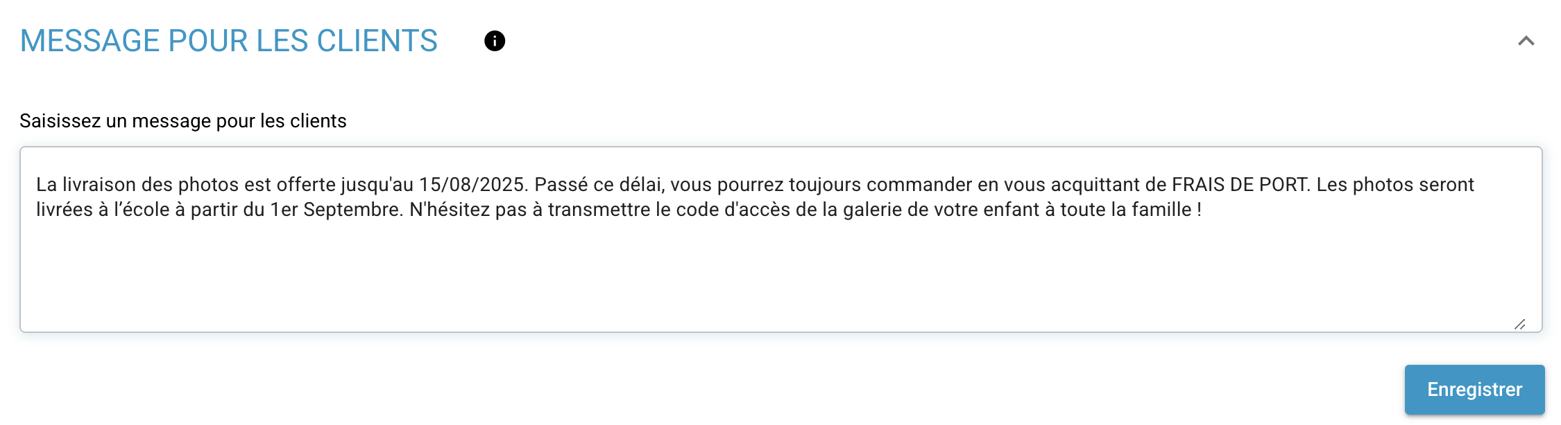 message pour les clients